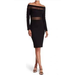 NEW Love by Design Black Illusion Sheer Panel Off Shoulder Dress Size Medium
